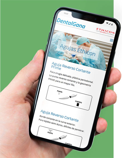 smartphone with digital marketing campaign for Dental Gana Ethicon sutures