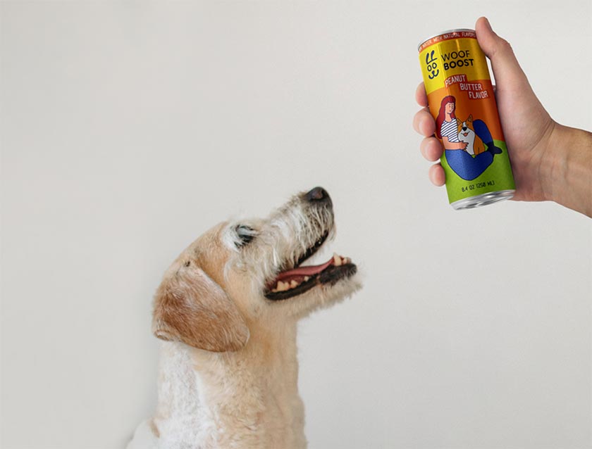 Woof Boost Dog Beverage Logo Design